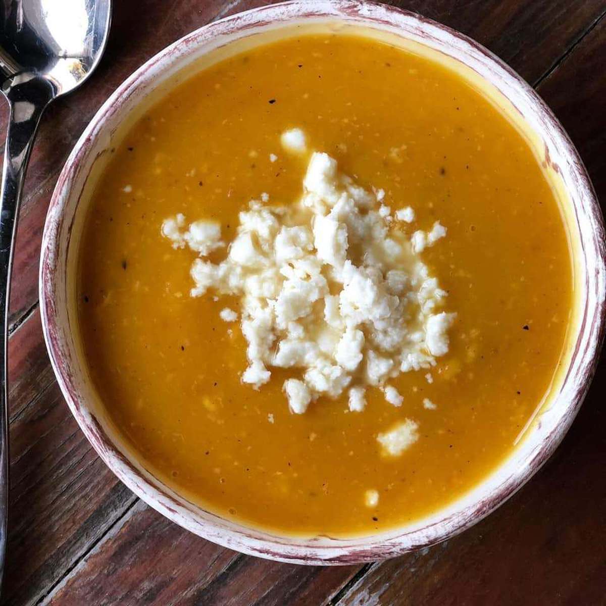 Creamy Pumpkin Pear Bisque Recipe with Goat Cheese