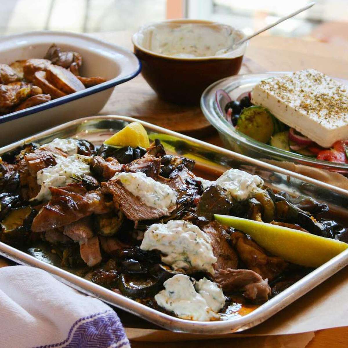 Roast Greek Lamb Recipe with Tzatziki and Roasted Vegetables
