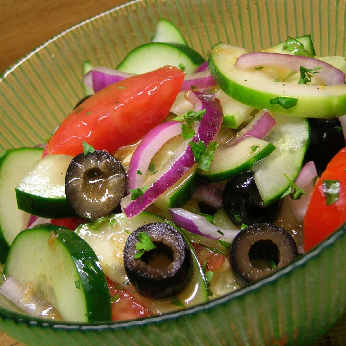 Refreshing Cucumber Tomato Salad with Zucchini and Black Olives