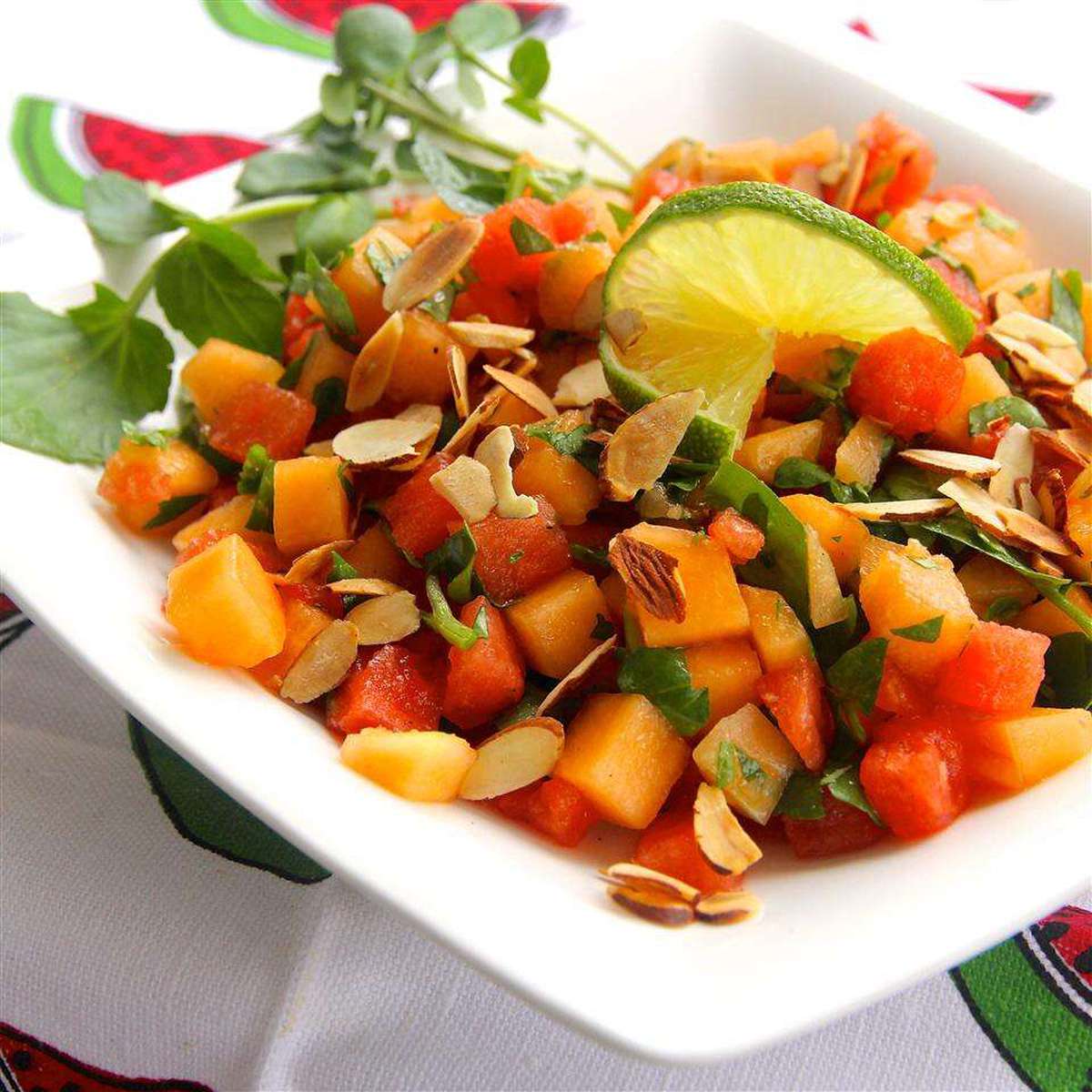 Refreshing Watercress, Melon, and Almond Salad Recipe
