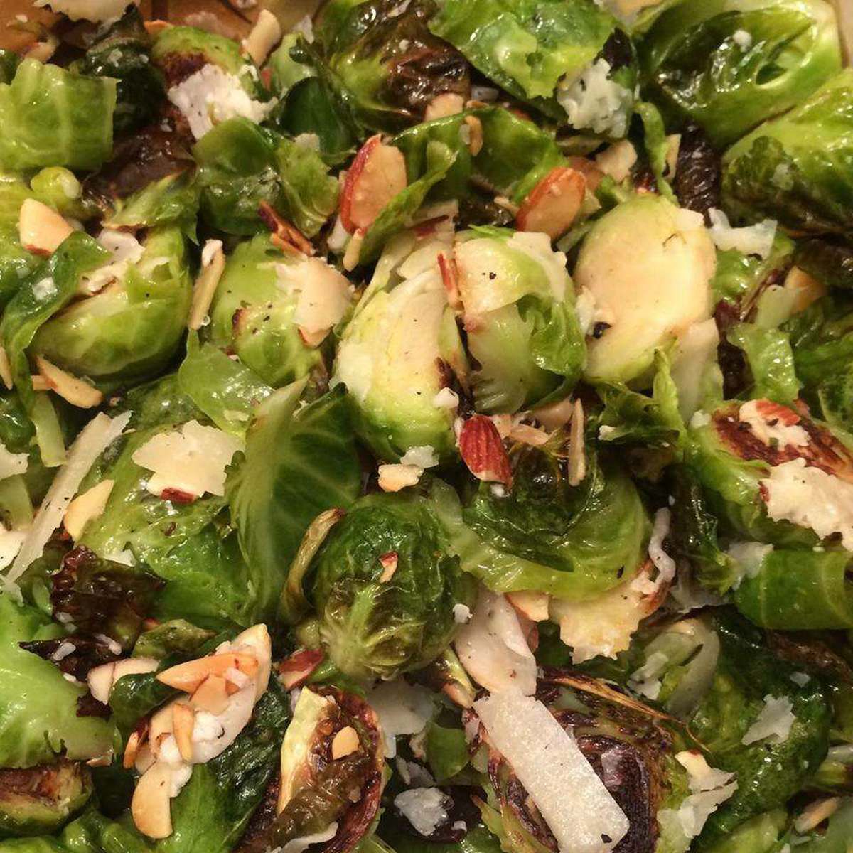 Roasted Brussels Sprouts with Almonds and Manchego Cheese