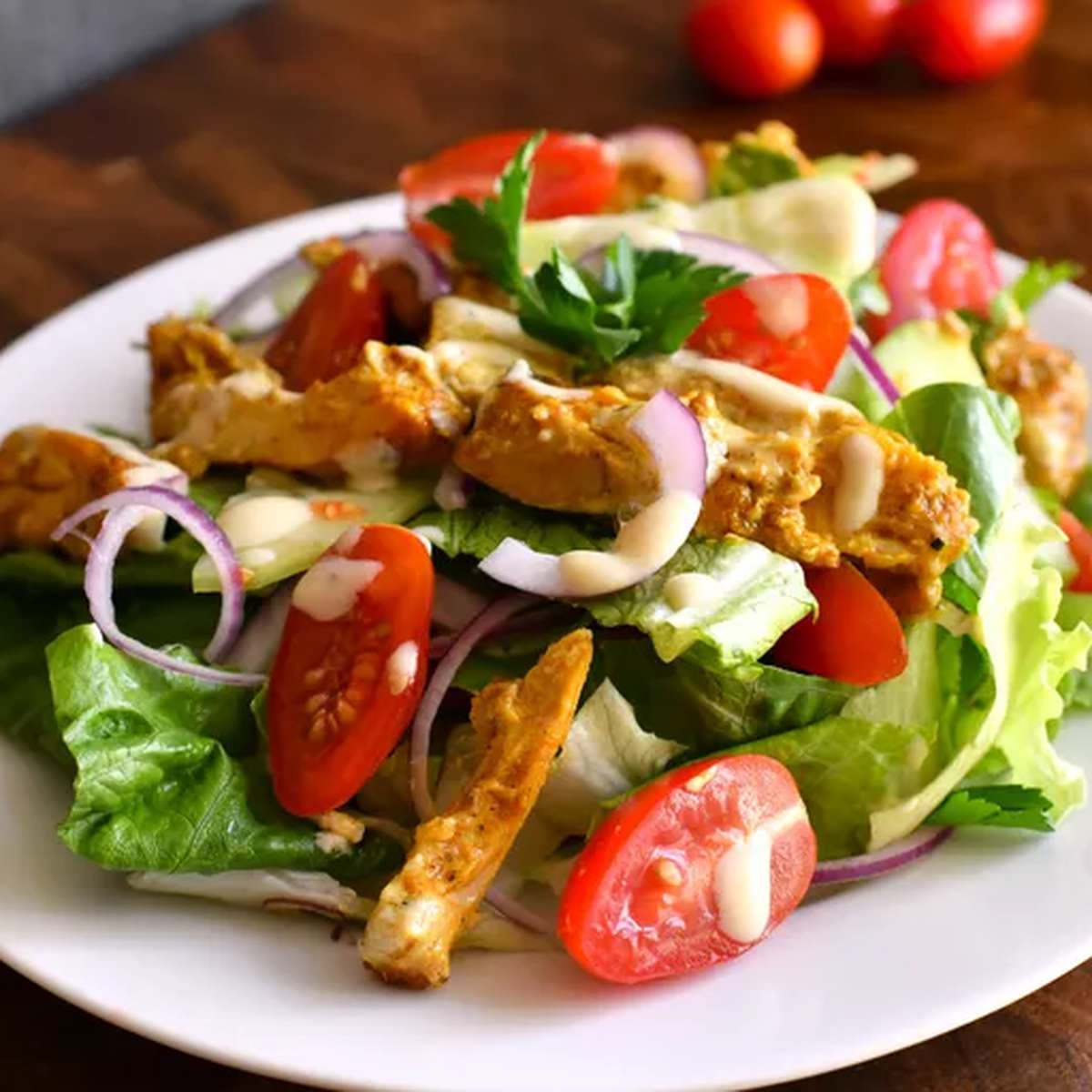 Chicken Shawarma Salad Recipe with Creamy Tahini Dressing
