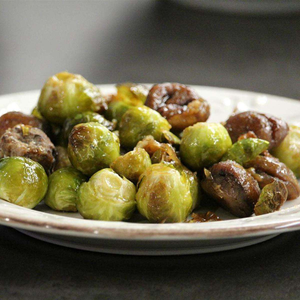 Praline Roasted Chestnuts and Brussels Sprouts Recipe