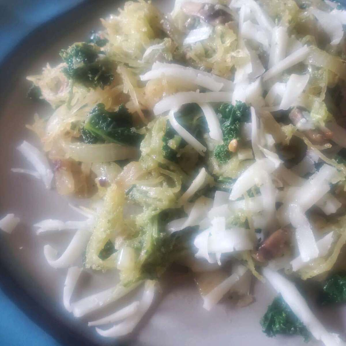 Pesto Spaghetti Squash Recipe with Kale and Mushrooms