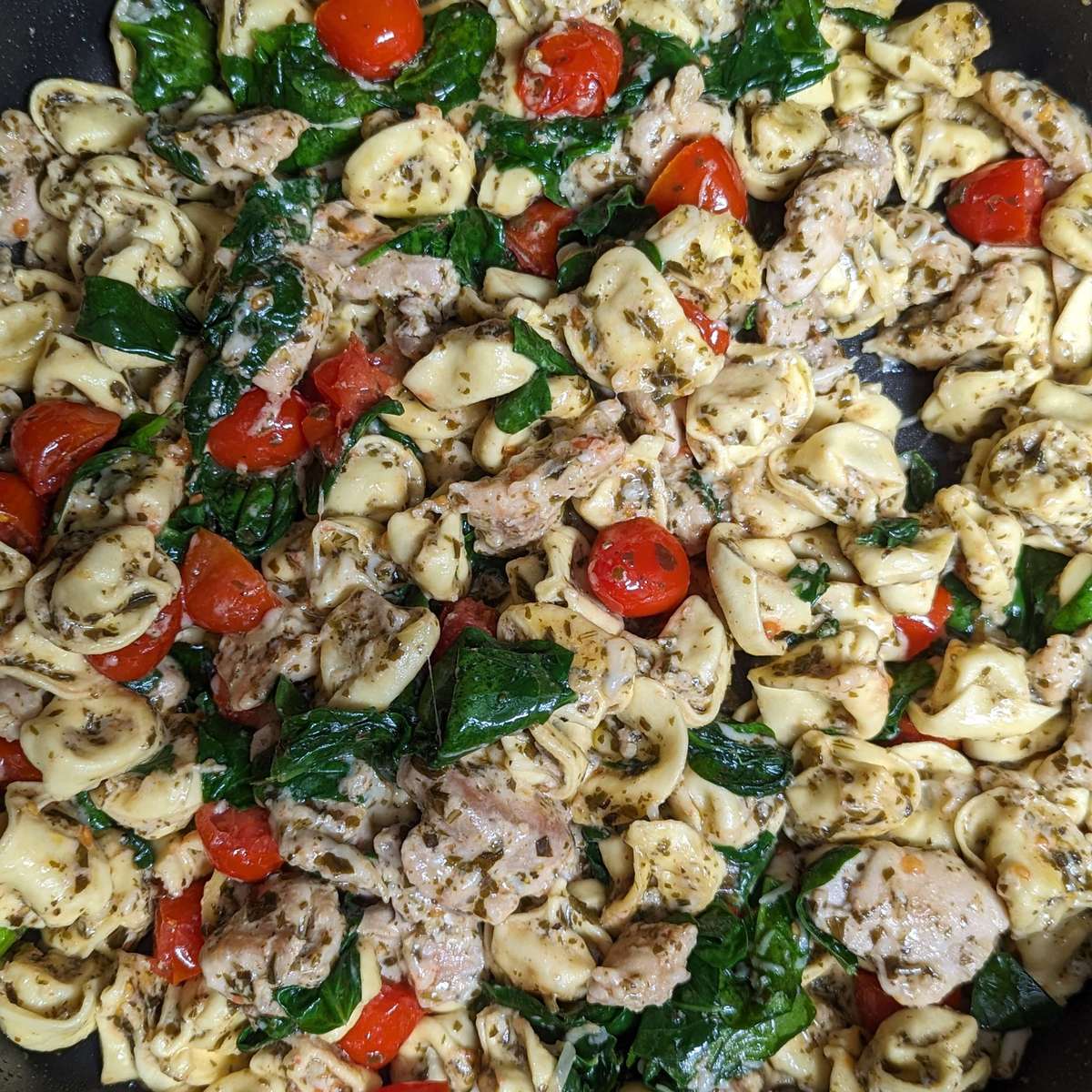 One-Pan Chicken Tortellini Pesto Skillet Recipe