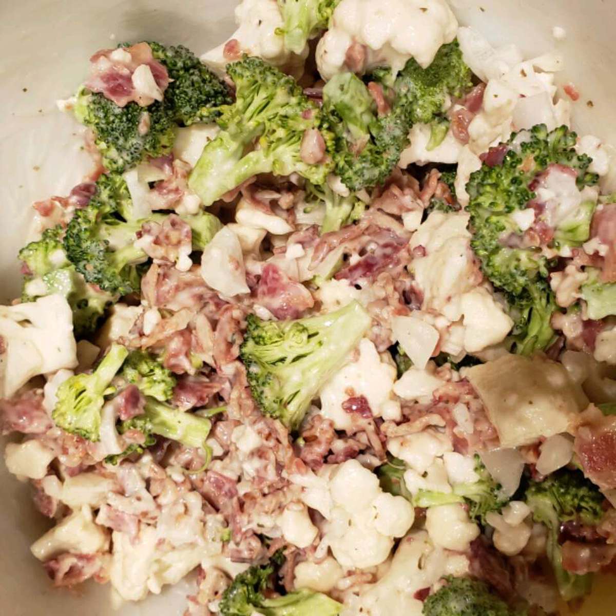 Broccoli Cauliflower Salad Recipe with Bacon and Creamy Dressing