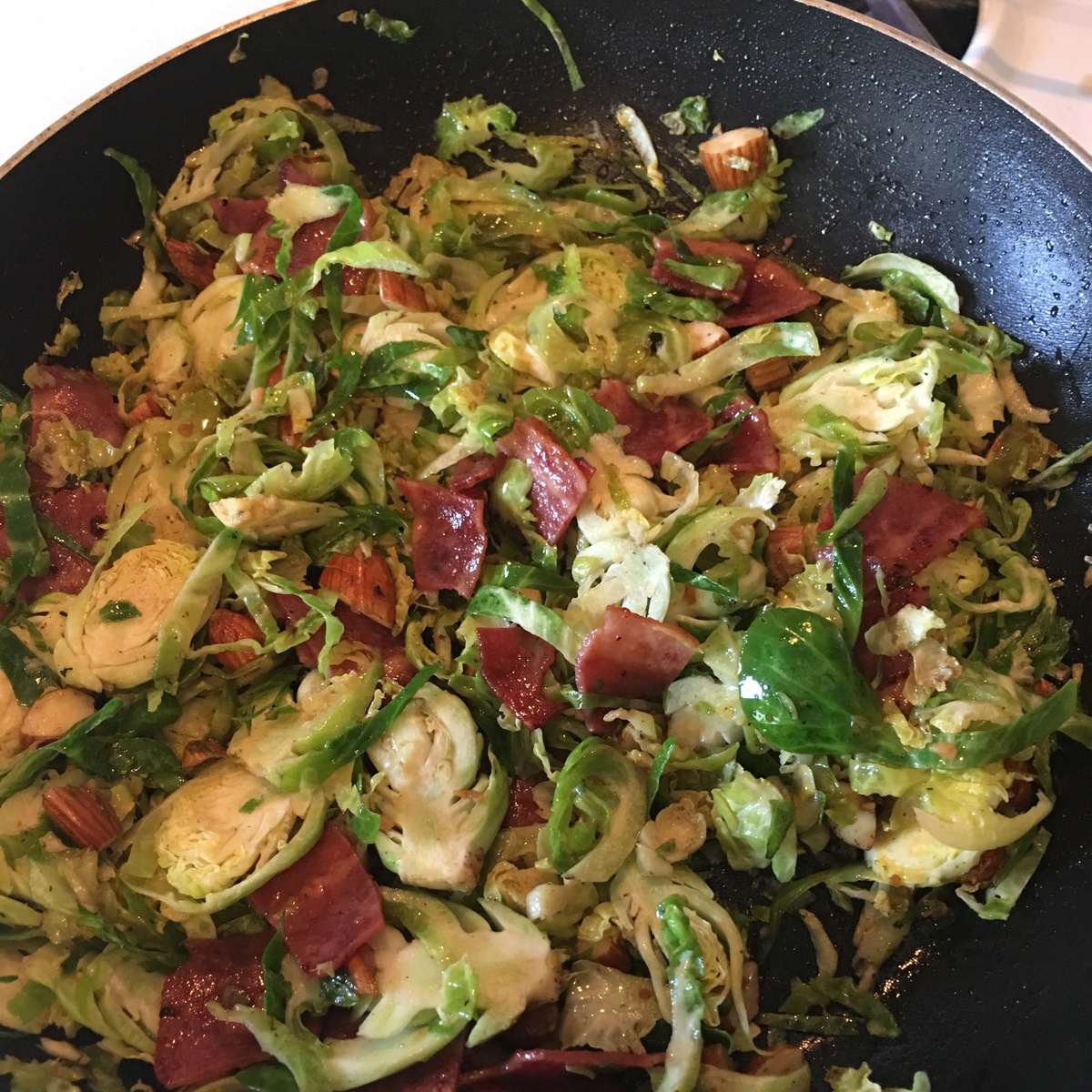 Shaved Brussels Sprouts Recipe with Bacon and Almonds