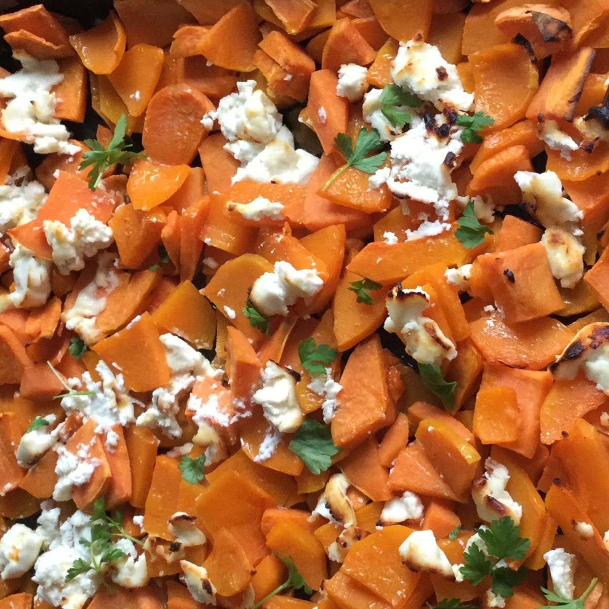 Roasted Squash and Sweet Potato Recipe with Goat Cheese