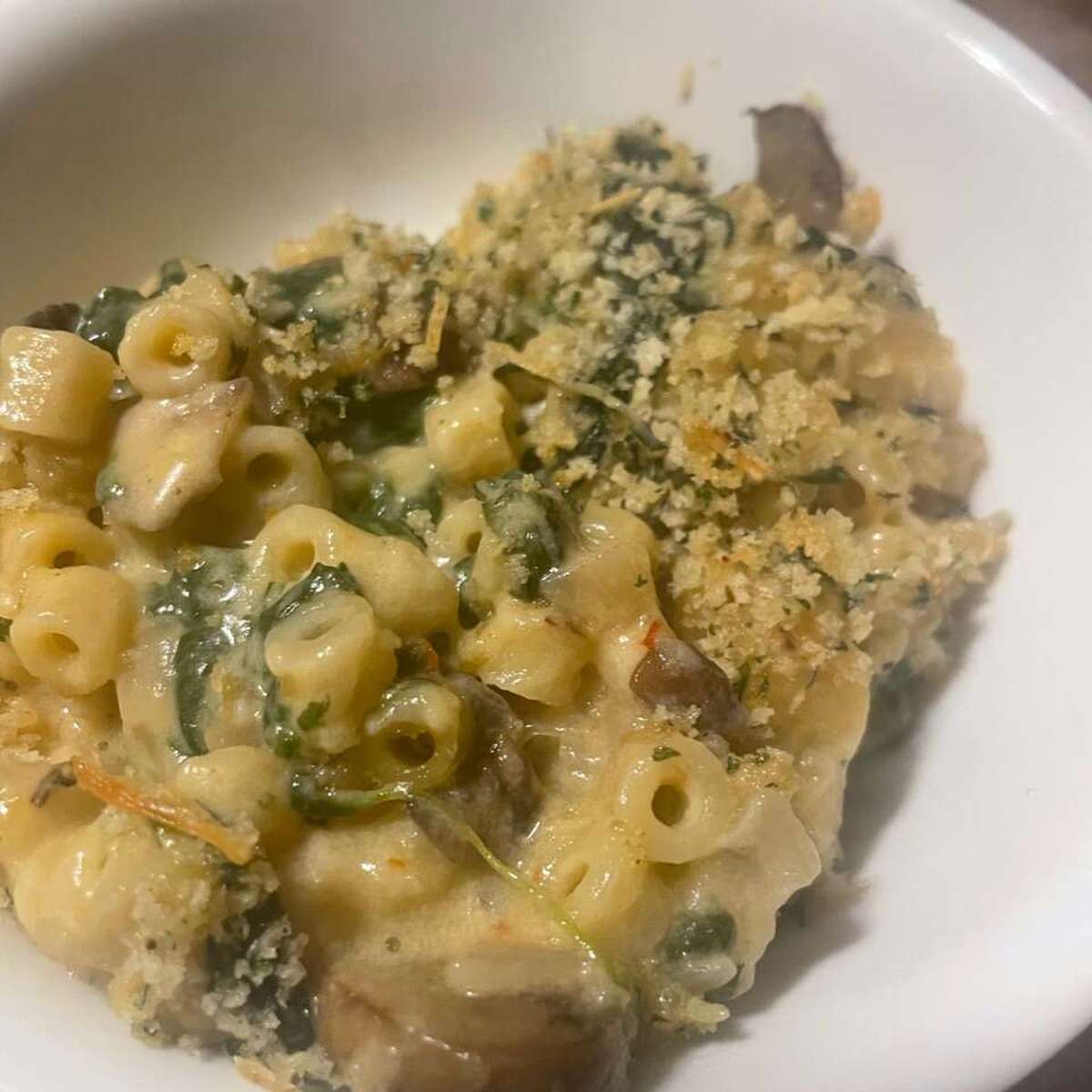 Cheesy Ditalini Skillet with Cremini Mushrooms and Spinach