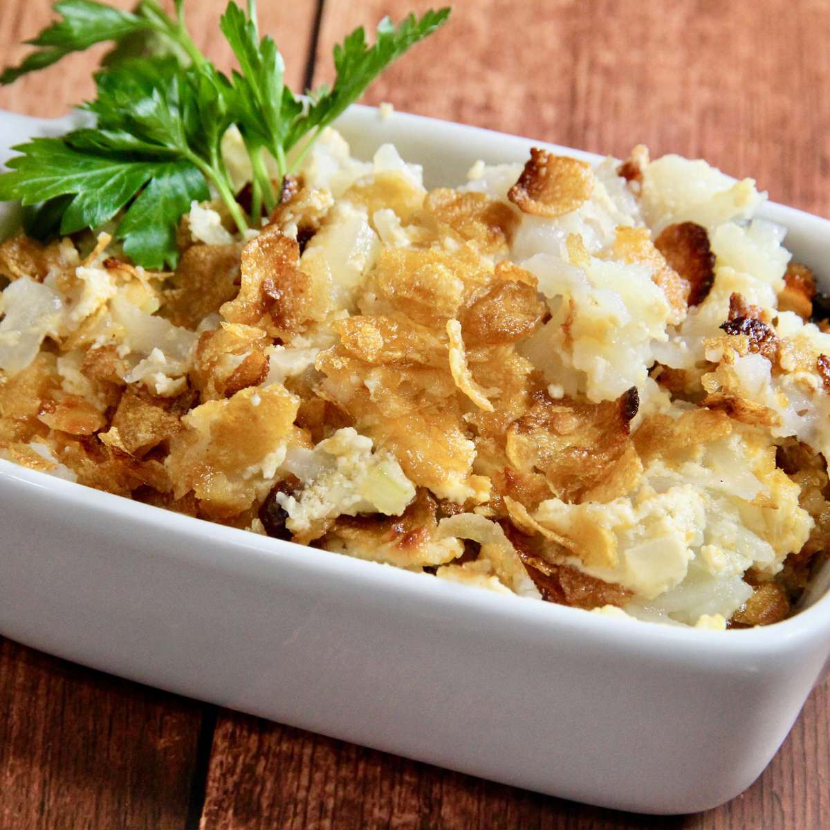 Cheesy Potato Casserole Recipe with Cornflake Topping